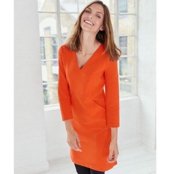BODEN Ribbed Knit Orange V-Neck Dress NWT - Picture 1 of 12